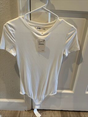 Elodie White Short-Sleeve Crew Bodysuit